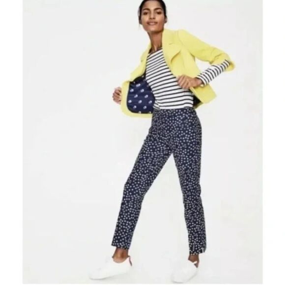 BODEN Navy Blue Daisy Floral Print Richmond Ankle Trouser Chino Pants Size 6 - Picture 1 of 8